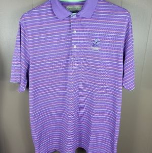Donald Ross Golf Polo shirt. Purple with orange and green stripes. Size L